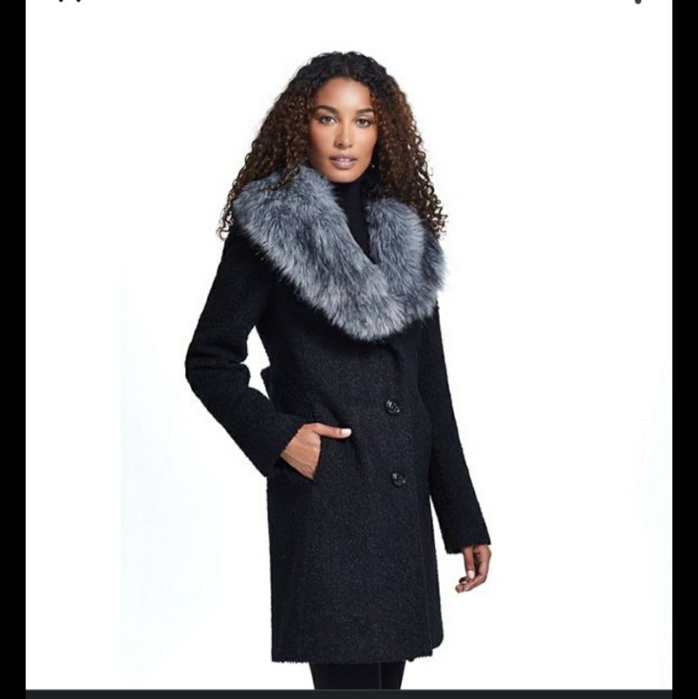 Women's gallery faux-fur shawl collar wool coat